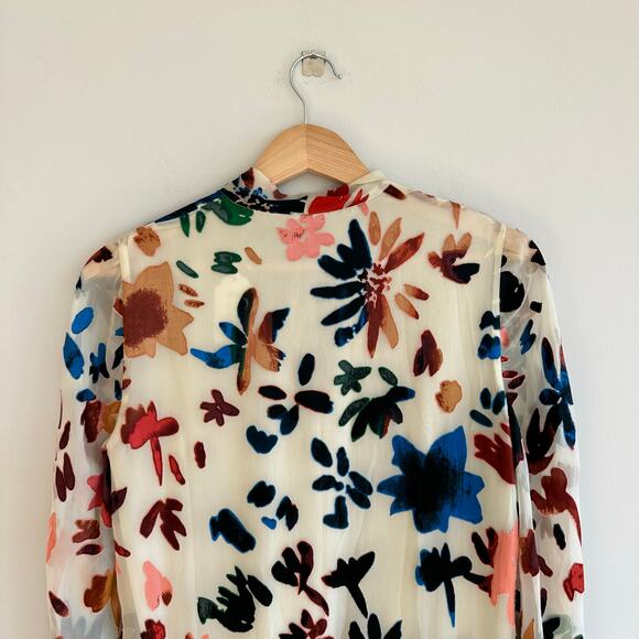 Alice + Olivia Moore Velvet Floral Print Tiered Mini Dress Cream/Blue XS - Picture 6 of 13